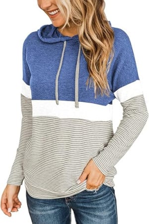 Women's Color Block Long Sleeve Hoodie Pullover Sweatshirt Tops